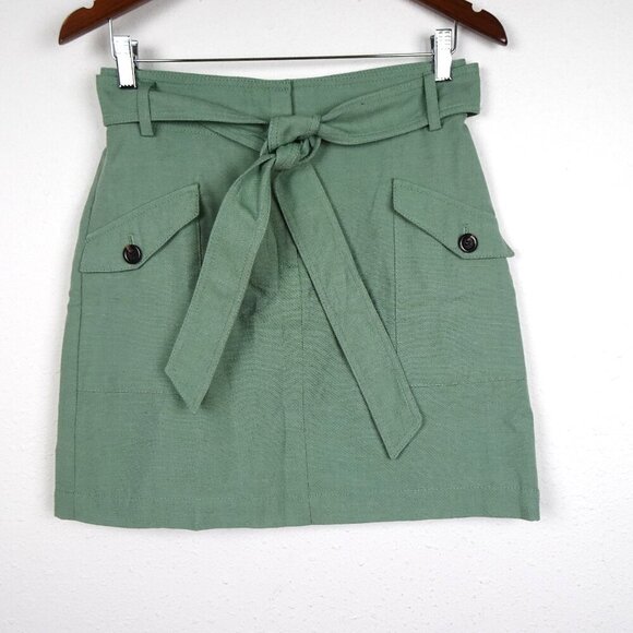 Ann Taylor Tie Waist Skirt Women's Petite Size 4P Green Pockets Zipper Fly - Picture 1 of 7